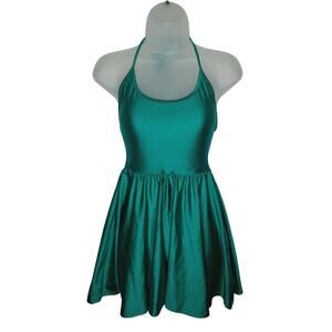 American Apparel Disco Skater Mini Dress Medium Halter USA Fit Flare Shiny Party